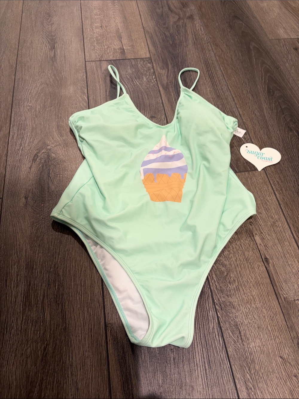 Women’s Large Lolli Swim Mint One-Piece Swimsuit Ice Cream Graphic